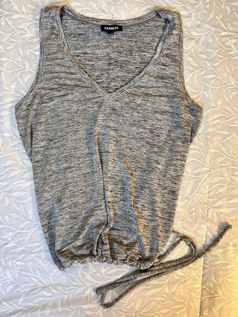 Express Heather Gray V-Neck Sleeveless Bottom Tie String Tank Top Size M
